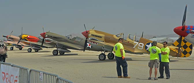 P-40N Warhawk NL85104, Curtiss Warhawk Mk. 1 N940AK, P-40N Warhawk NL1195N, and Curtiss Kittyhawk Mk. 1A NX94466, April 29, 2016